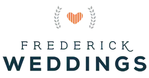Frederick Weddings Logo - Marañon Imagery Professional Photographer Logo with two abstract human figures in gray, holding a heart between them, above the words Here Is Wedding in bold, dark letters—perfect for a wedding photography or portrait photographer brand. www.maranonimagery.com